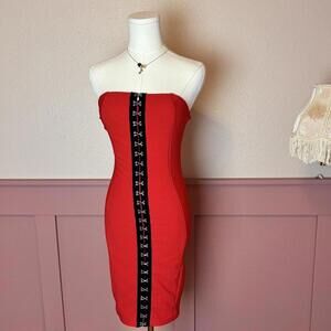 alt baddie club hook eye strapless bodycon dress pink boutique red black